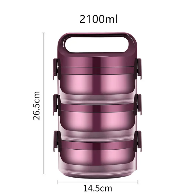 3 Layer Red Термос для ланча бэнто-бокс для студентов портативный 304 из нержавеющей стали многослойный контейнер для хранения пищи Герметичный Тепловой Ланчбокс - Цвет: 3 Layer Red