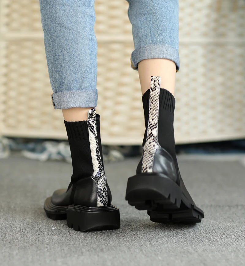 

EGONERY Women winter Leisure office lady ankle boots Flat bottom Shoes Concise Comfortable Mature soft Solid color Square Toe