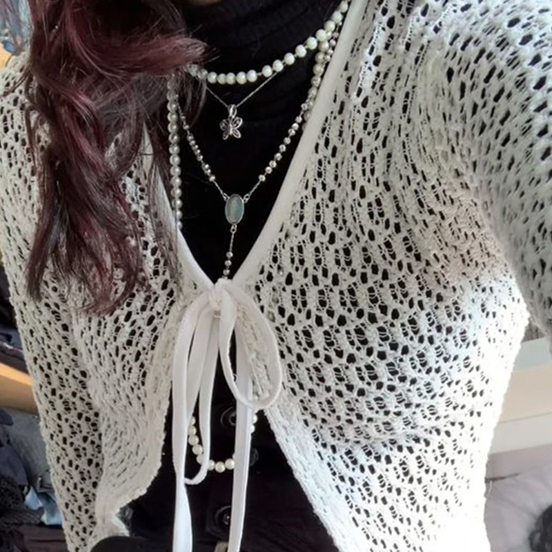 Милый трикотажный свитер Dourbesty из сказочного материала на осень и весну белый