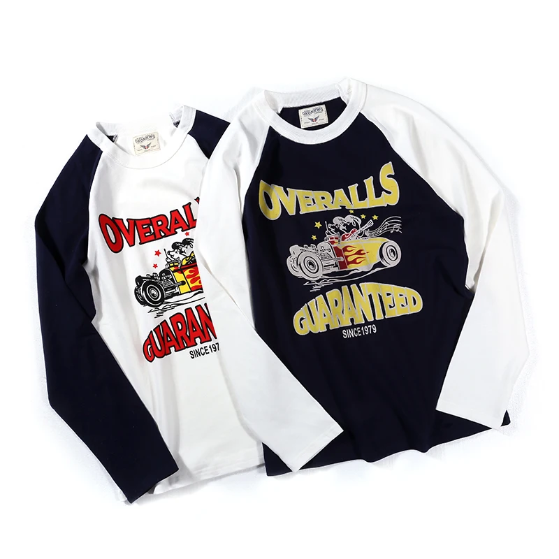 Осенняя новая хлопковая Футболка мужская мотоциклетная уличная реглан с