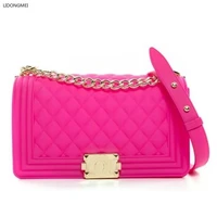 2021 new hot sale pvc female bag rhombic shoulder chain bag fashion sports advanced neon color rose red jelly bag wholesale bags