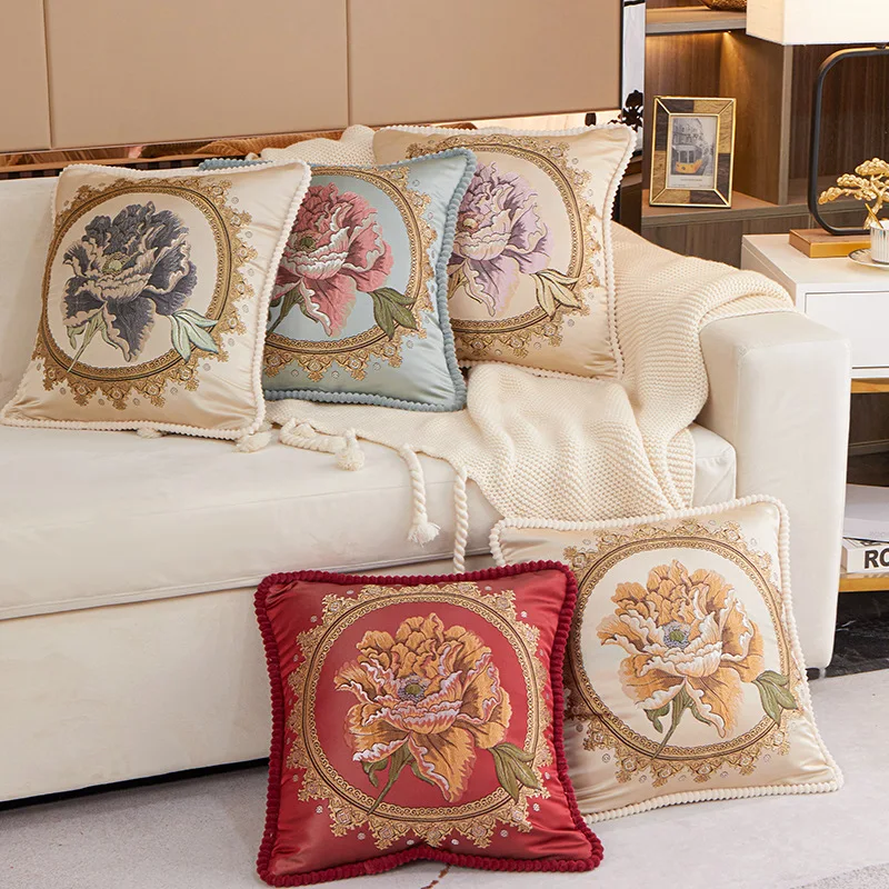 

European Style Jacquard Cushion Cover Retro Embroidery Flower Decorative Pillows Home Bedroom Sofa Backrest Throw Pillow Cases