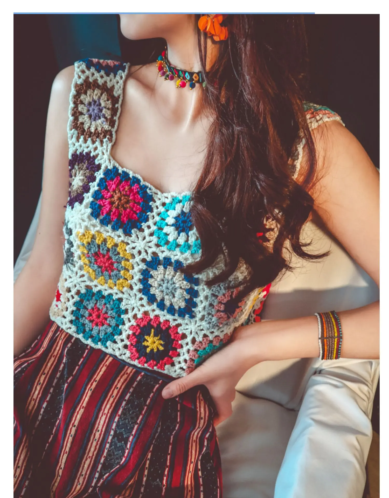 

hirigin Short small suspender knitted vest women's national style woven hollow out jacket summer wear Embroidery