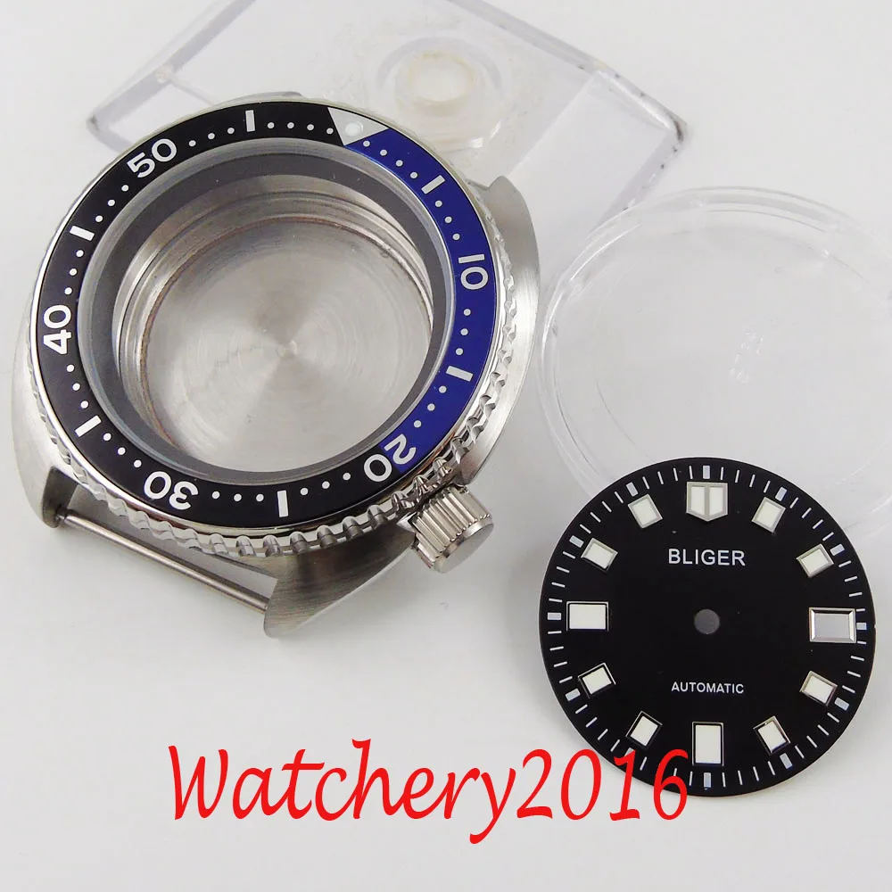 

45mm fit for NH35 NH35A movement Black Blue Rotating Bezel stainless Watch Case + Watch Dial