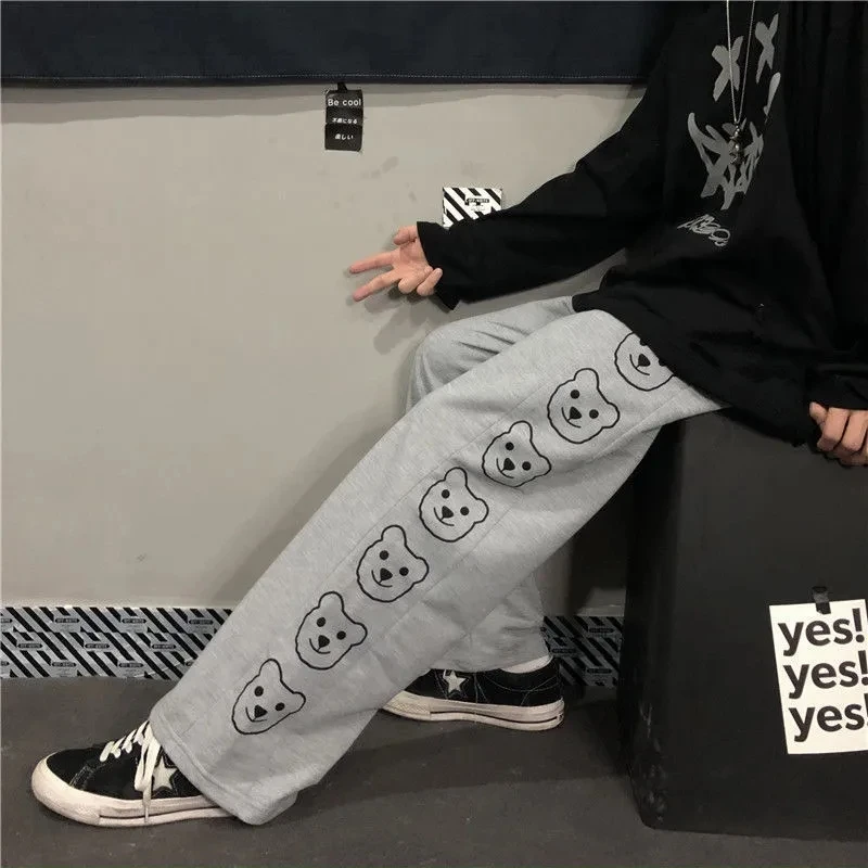 Брюки женские осенние в Корейском стиле с широкими штанинами y2k принтом медведя