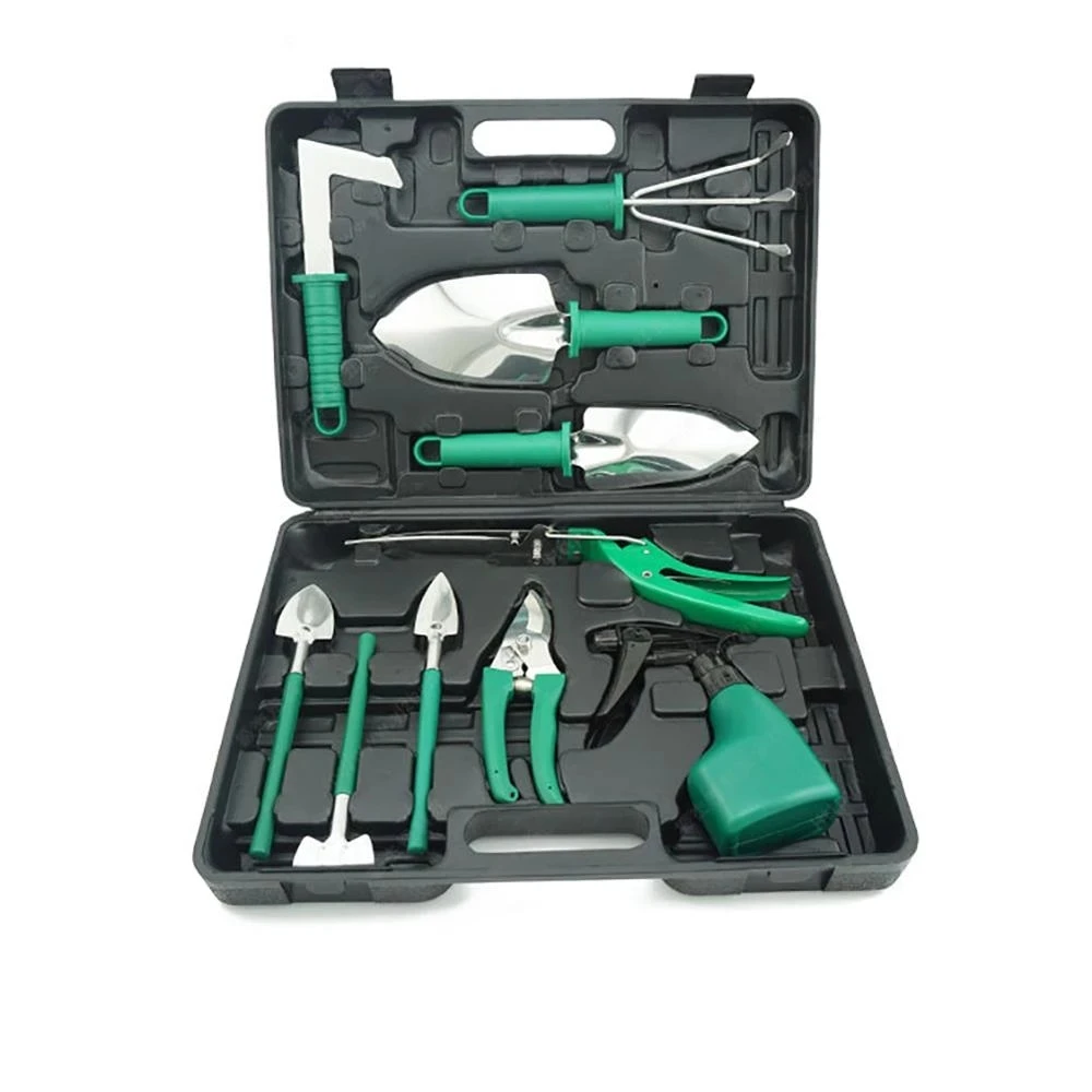 10 Pcs Garden Tools Set Stainless Steel Manual Control Tools with Carrying Case Shovel Rake Scissors Watering  Hand Tools