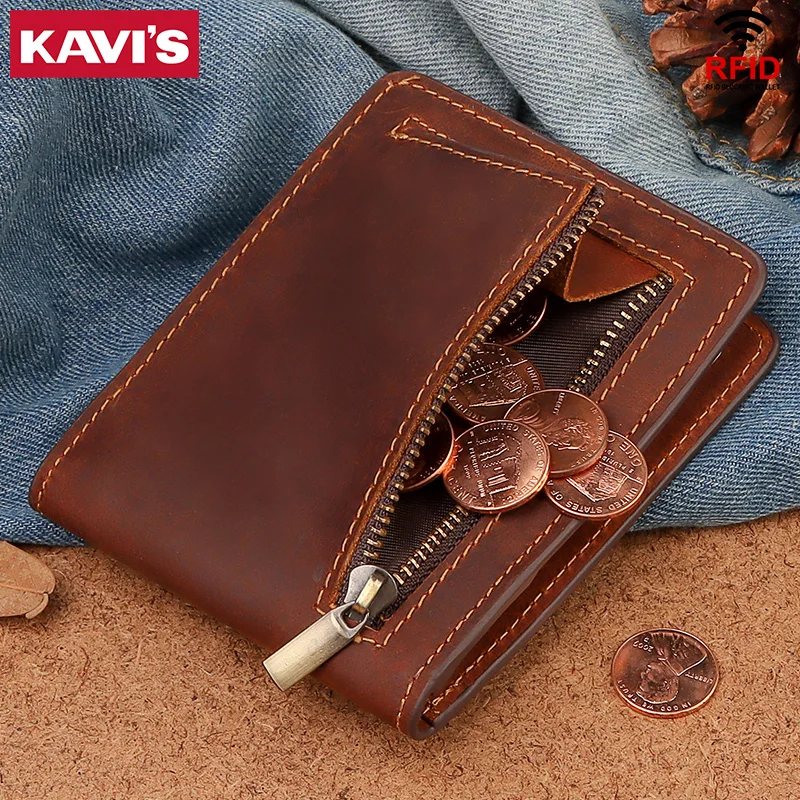 

KAVIS, супер тонкий кожаный кошелек, 100% натуральная кожа, мини-кошелек для кредитных карт, кошелек для карт, мужской кошелек, тонкий маленький к...