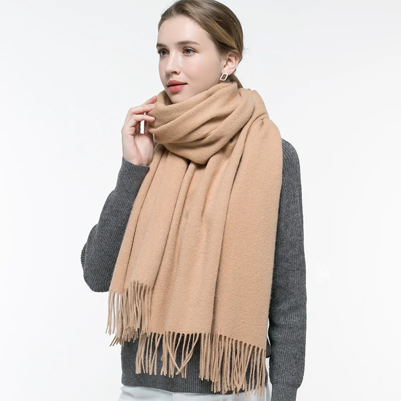 Wither Pure Wool Scarf Women Brand Thicken Warm Echarpe Wraps for Ladies Foulard Femme Solid Camel Merino Wool Scarves - Цвет: Camel