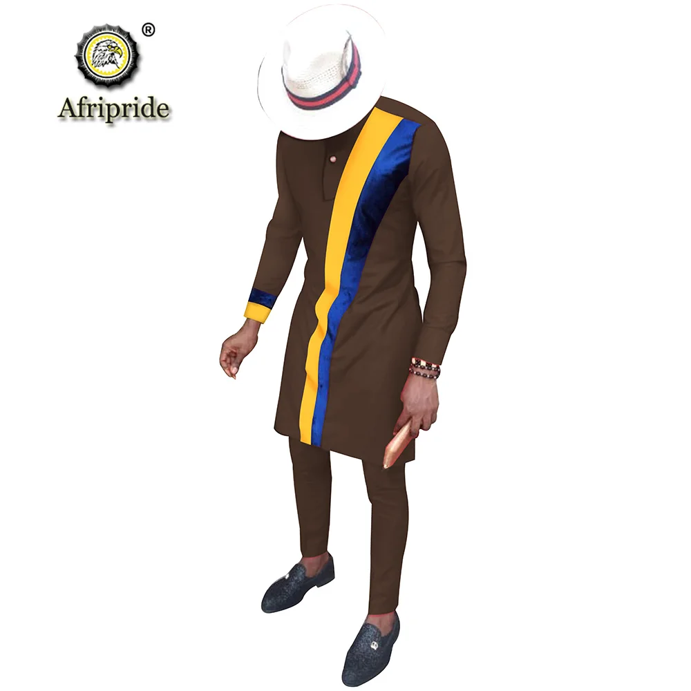 Men`s Casual African Clothing Long Sleeve Shirts and Pants Suit Dashiki Outfits Ankara Attire Plus Size AFRIPRIDE S2016002