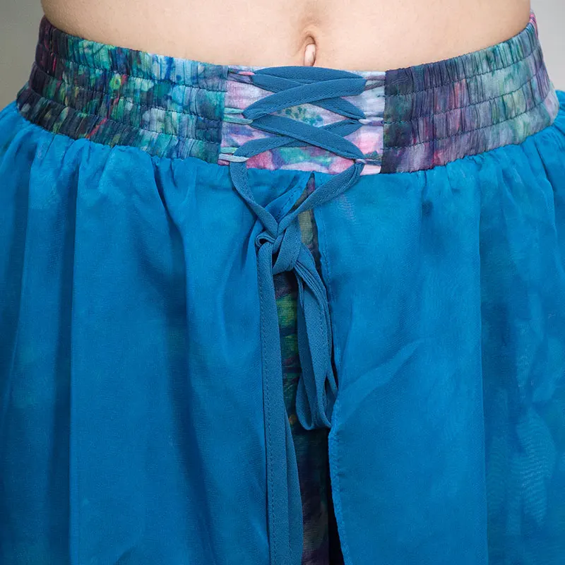 

2021 Spring Ethnic Style Women's Casual Printing Wide Leg Pant Retro Large Size Loose Chiffon Thin Long Pants Culottes Female