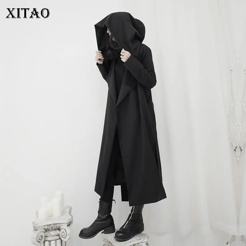 Женский Повседневный Тренч XITAO черный свободный плиссированный с длинным
