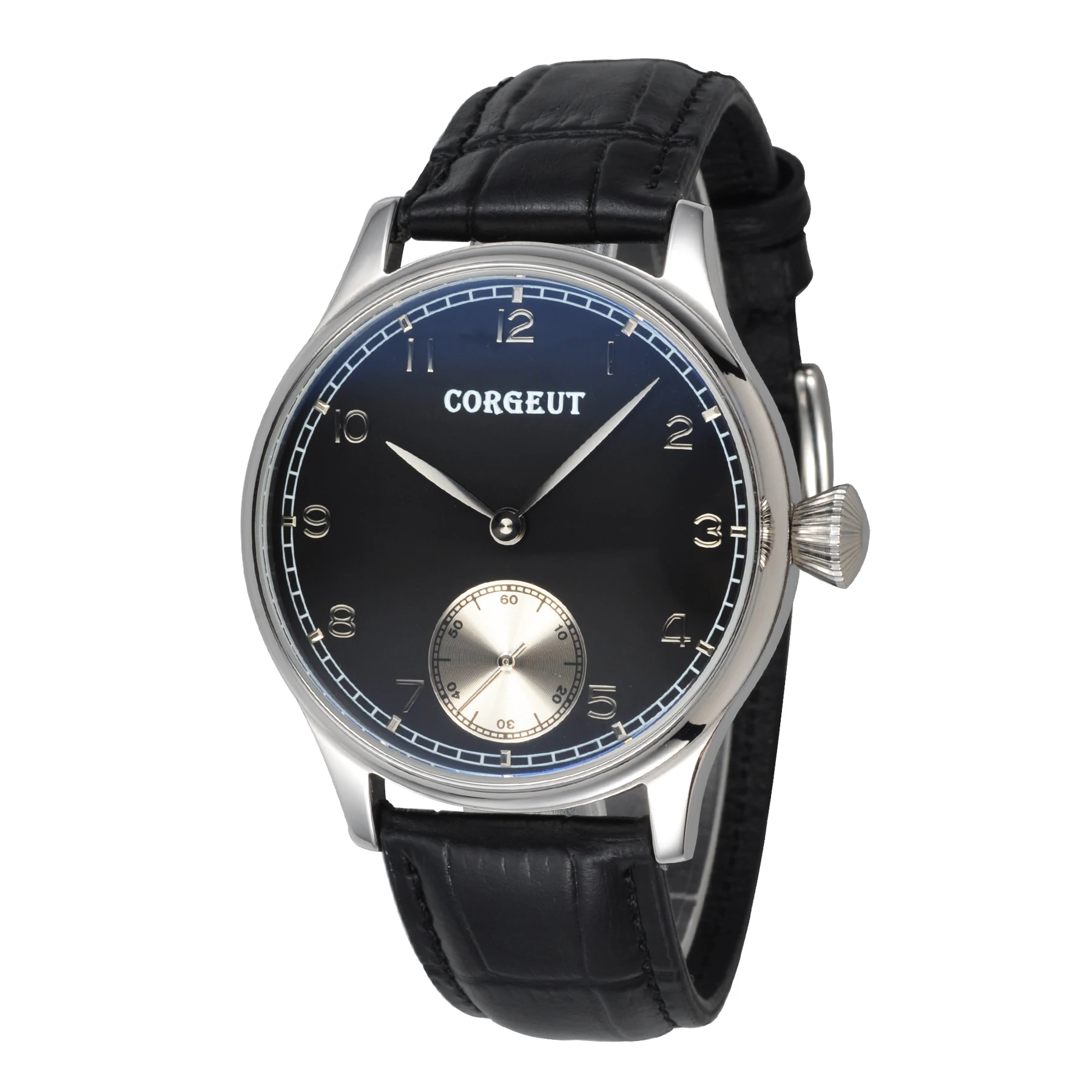 Мужские часы Corgeut 44 мм с черным циферблатом из нержавеющей стали ручным