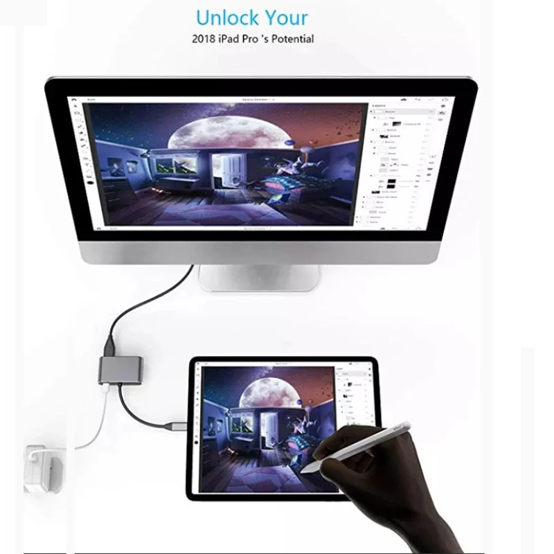 4 в 1 Usb C Mac 3 адаптер преобразователя 8 Вт Type HDMI совместимый/USB 0/Type Алюминиевый для