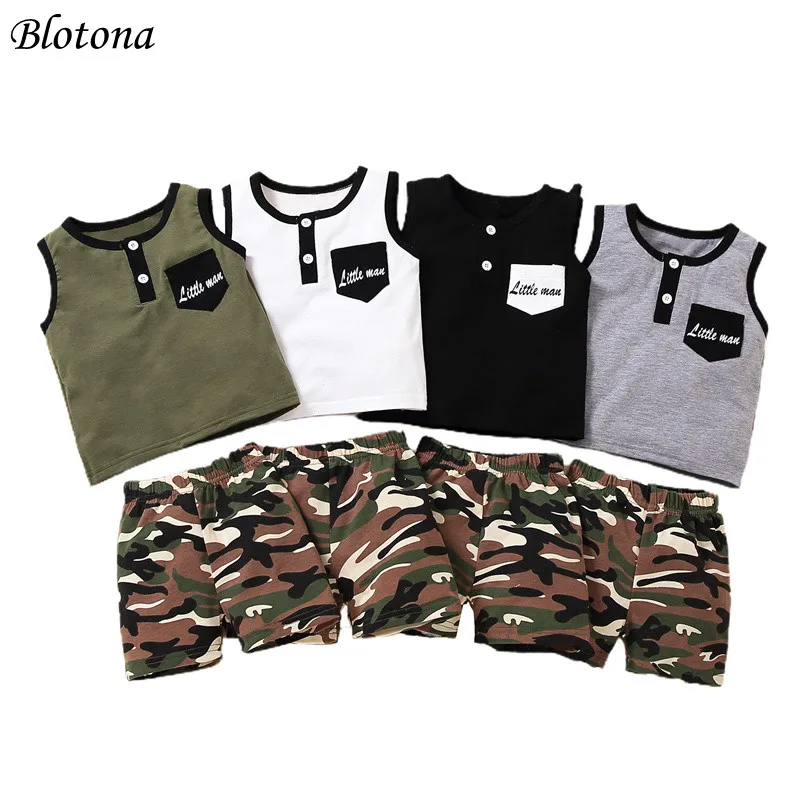 

Blotona Baby Boys Tank + Shorts, Camouflage Pattern Printing, Summer Casual Style Pocket Decorative Clothing Set 1-5Years