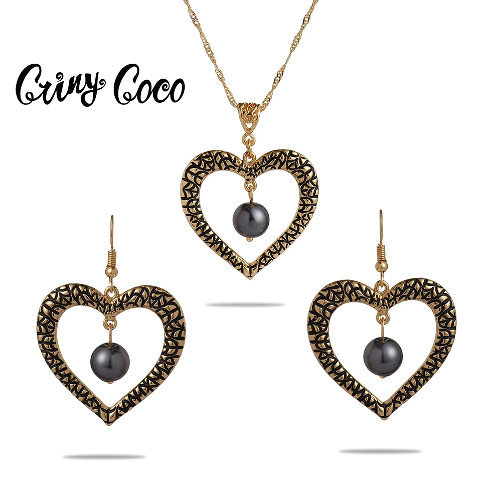 

Hawaii Polynesian Heart Jewelry Sets Pendants Necklaces Hangling Earrings Design Pearl Women's Fashion Wedding Party for Women