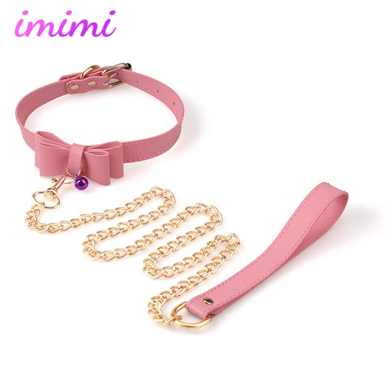 Искусственный мех розовый ошейник для БДСМ кожаная и железная цепочка звено