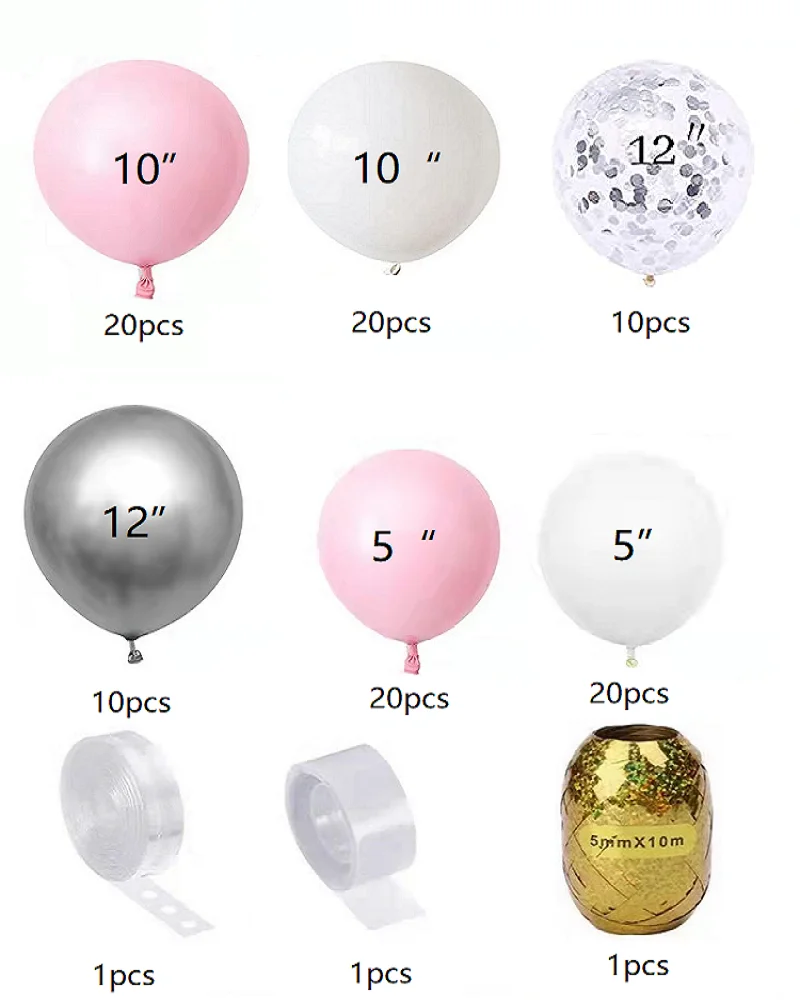 Conjunto de arco de guirnalda de globos de metal y plata para ni&ntilde;as, conjunto de arco de guirnalda de macaron rosa y blanco, adecuado para baby shower, cumplea&ntilde;os y bodas, 103 piezas-4