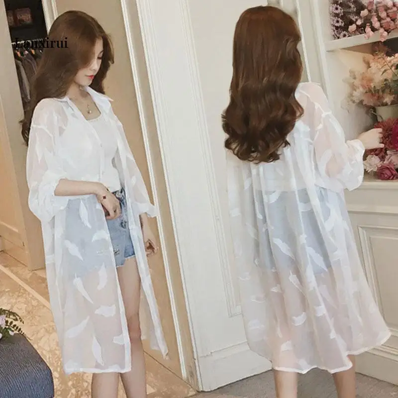 

Women Summer Sunscreen Chiffon Thin Cardigan Female Casual Loose Long Sleeve Jacket Blouse Shirt Sun Protection Tops