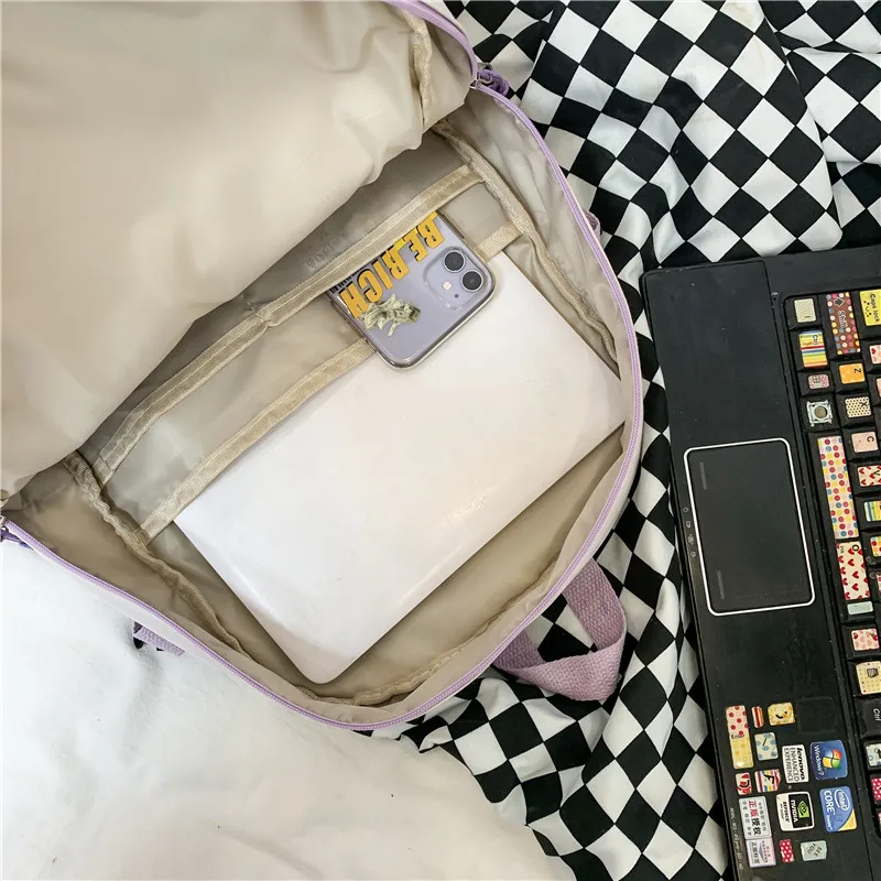 

School Backpacks Multi Pocket Casual Cool Women Student Harajuku Laptop Applique Female Nylon Badge Teenage Trendy Bags Fashion