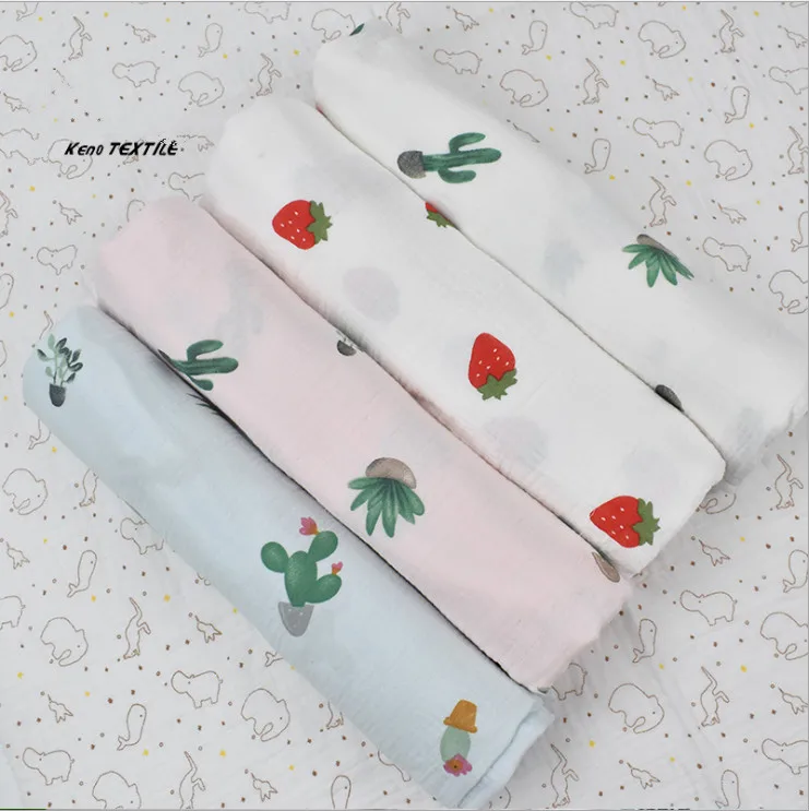 

Combed cotton double-layer printed yarn fabric, dress home service cartoon double-layer crepe fabric