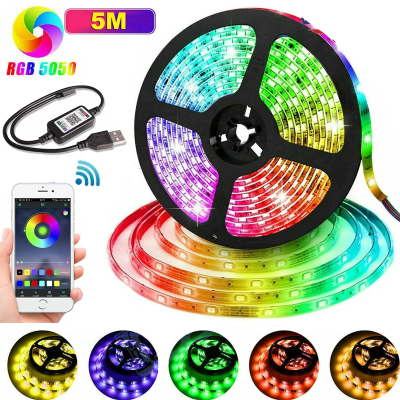 

Светодиодная ленсветильник s RGB 5050 с Bluetooth, совместимая с USB, гибкая лампа 5 В, светодиодсветильник лента для фестиваля, комнаты, компьютера, те...