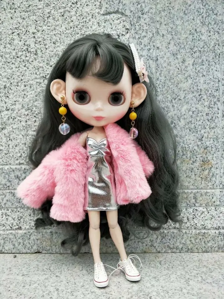 

Blythes doll clothes fashionable joker pink fur coat furry coat and jacket suitable for 1/6 blythes size doll accessories