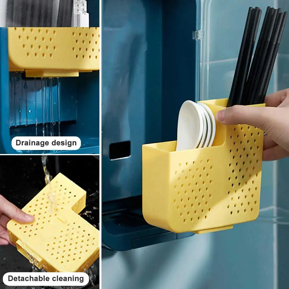 

Chopsticks Rack Wall Mounted Kitchen Chopstick Basket Household Dustproof Chopsticks Spoon Drain Rack
