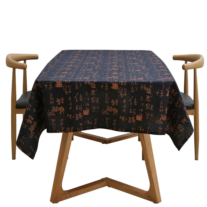 

New Calligraphy Ethnic Style Cotton Linen Tablecloth For Table Cover Table Dining Desk Tea Table Cloth Party Decoration