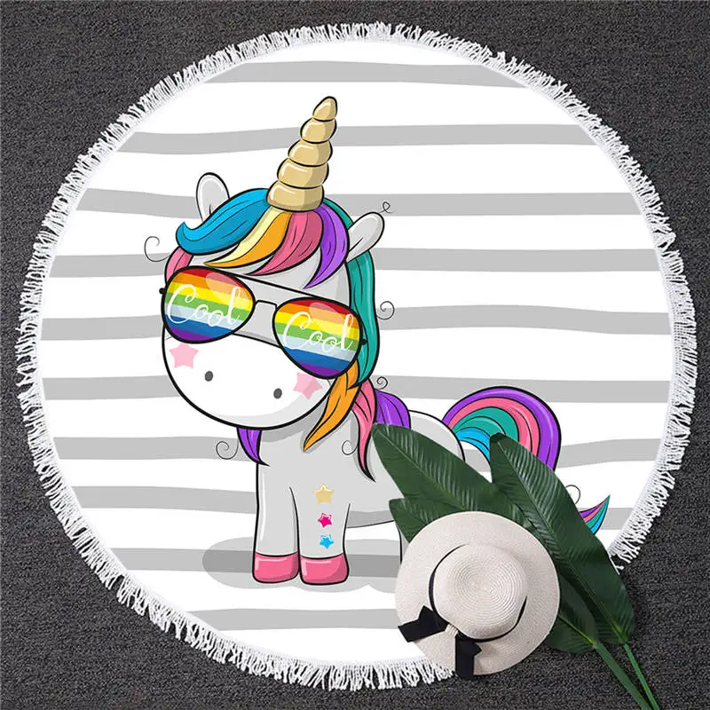 Unicorn 15 BlessLiving круглое пляжное полотенце с единорогом, Радужное детское белое банное полотенце с кисточкой, микрофибра, 150 см, цветное одеяло - Цвет: Unicorn 15