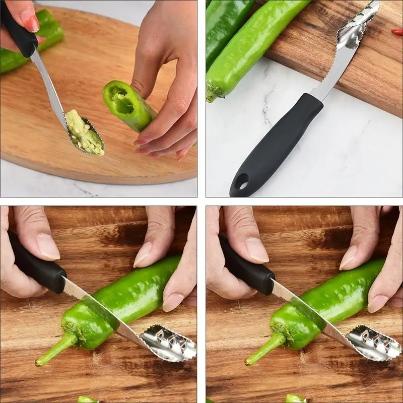 4 шт. перцеочиститель инструменты с зубчатыми ломтиками из нержавеющей стали