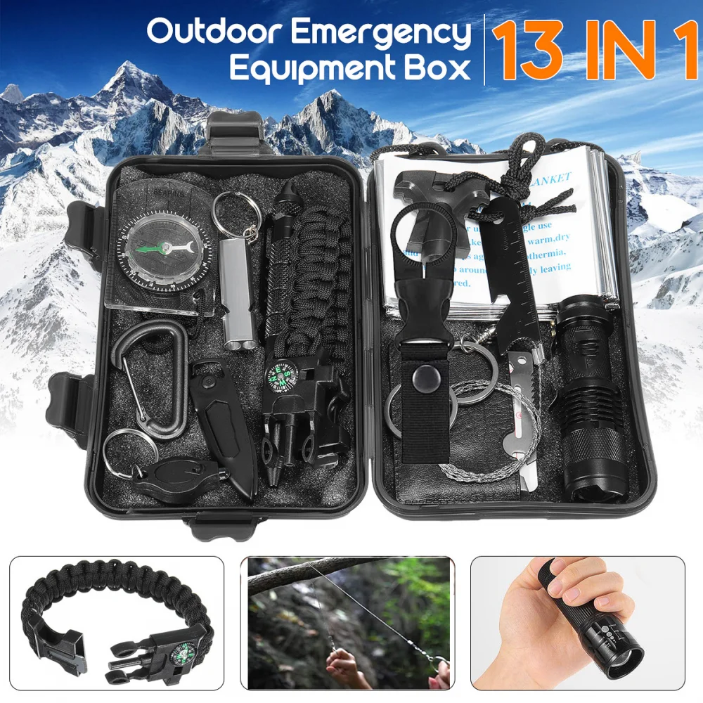 

Emergency Survival Gear Kit EDC,SOS Tool for Outdoor Backpack Hiking Presents for Men Kids with Fashlight Compass