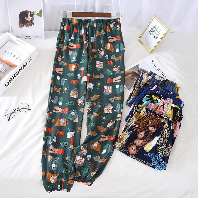 

Elastic Waist Women's Summer Trousers Ladies Home Pants Printing Beach Bottoms Female Sleep Wear Lounge Pajamas Casual Homewear