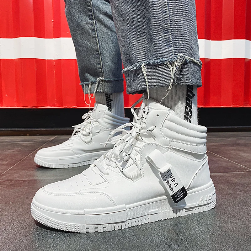 

SONECHOKI High Skateboarding Shoes Men Hard-Wearing Sneakers Outdoor Trainer Lace Up Casual Gym Sport Walking Shoe Anti-skidding