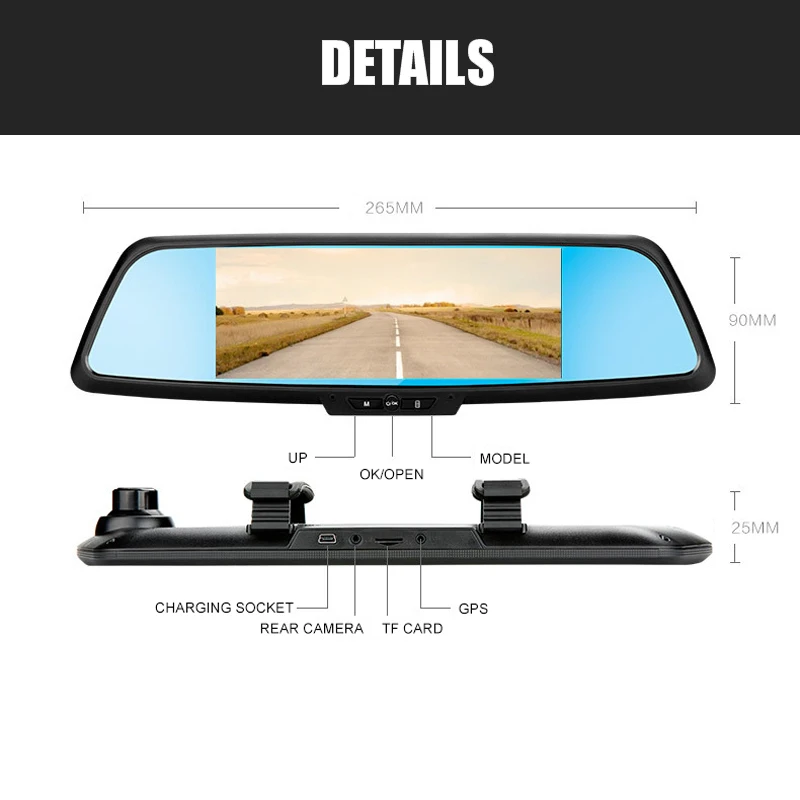 QPLOVE 7 дюймов черная рамка Автомобильное зеркало заднего вида DVR HD 1080P двойной