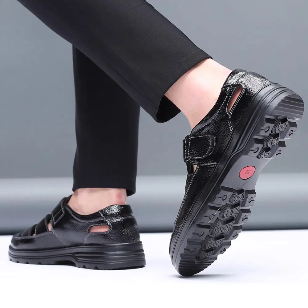 Сандалии хорошие мужские из бычьей кожи прочные дышащие для отца летняя обувь