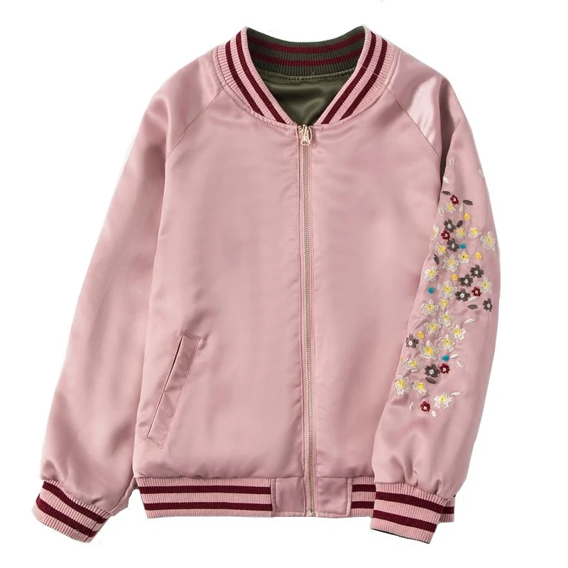 Бейсбольная куртка с вышивкой Феникс обеих сторон Короткая атласная на молнии