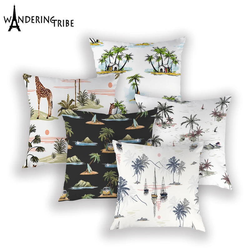 

Jungle Animals Cushion Cover Farmhouse Decoration Pillows Case Print Cushions Covers Tropical Plants Sofa Pillow Cases 45*45Cm