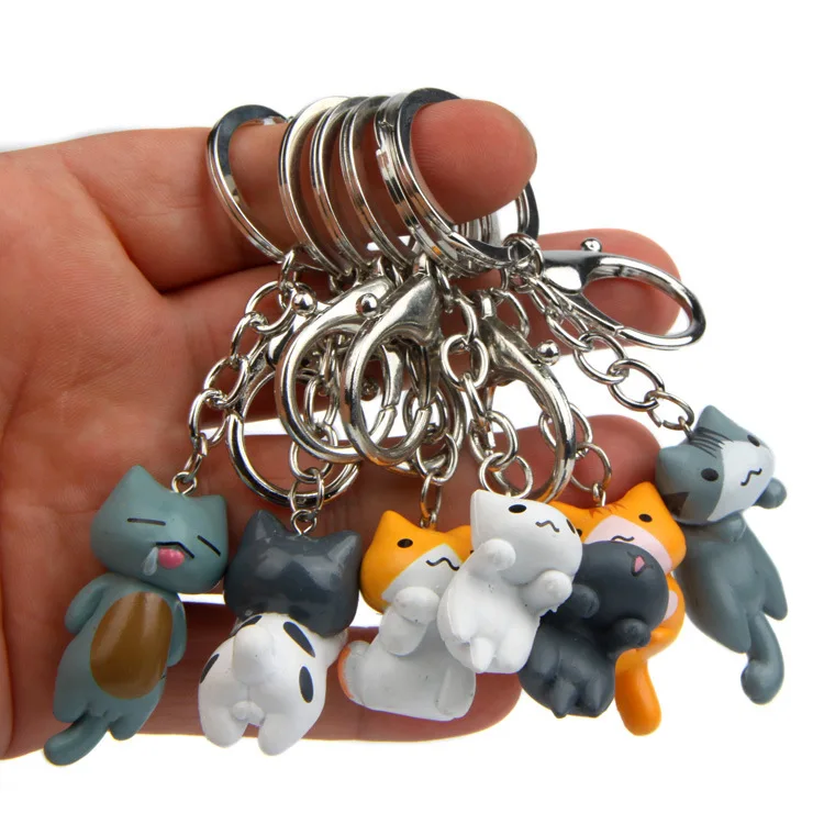 

6PCS Cute kawaii cat cartoon movable doll toy creative key chain car key ring anime Korean couple bag pendant