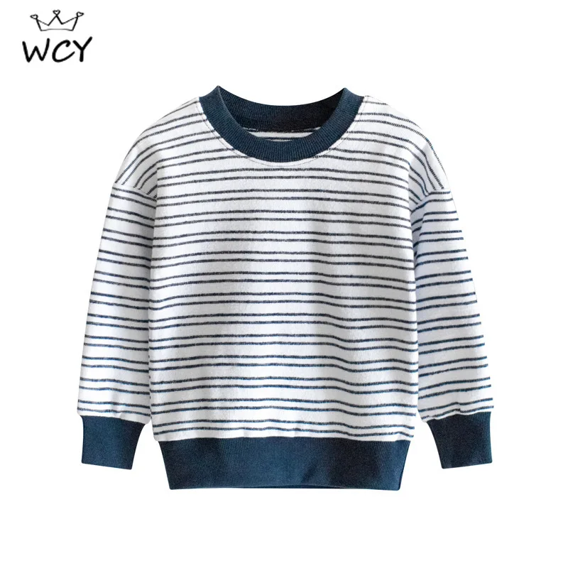 Корейская Повседневная футболка для мальчиков полосатые топы с длинными