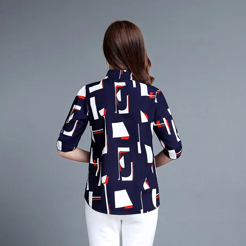 Женские блузки с коротким рукавом и принтом шифоновая блузка воротником-стойкой