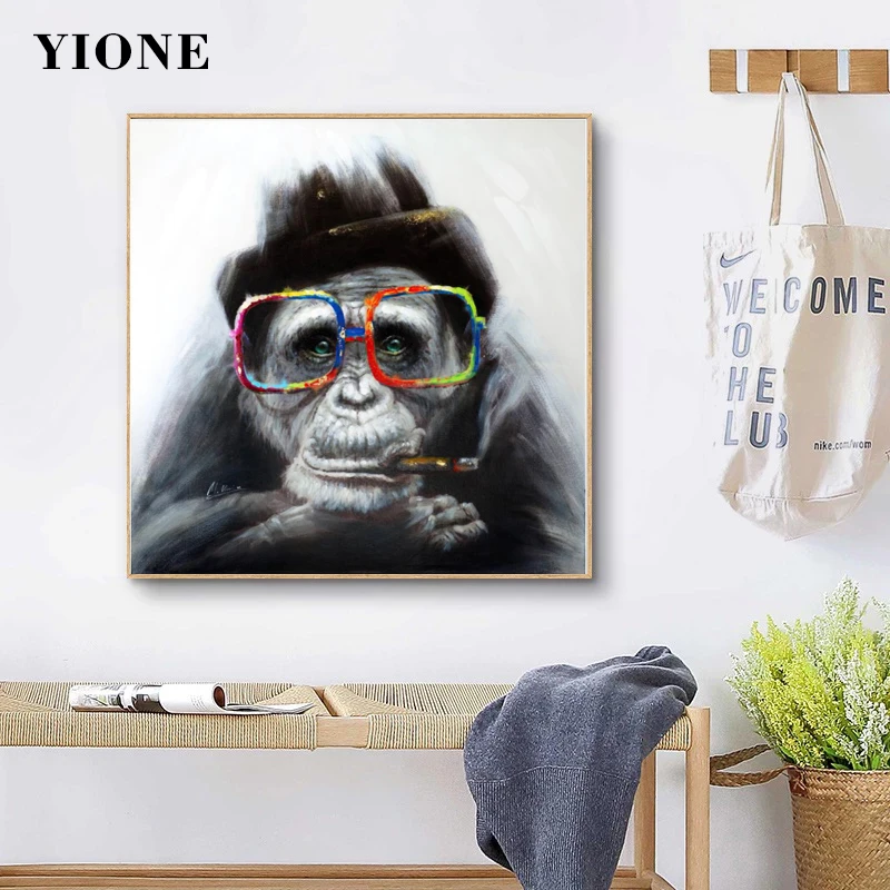 

Red Lips Smoking Chimpanzee Wall Art Posters and Prints Abstract Couples Animal Canvas Picture Home Decoration Painting for Room