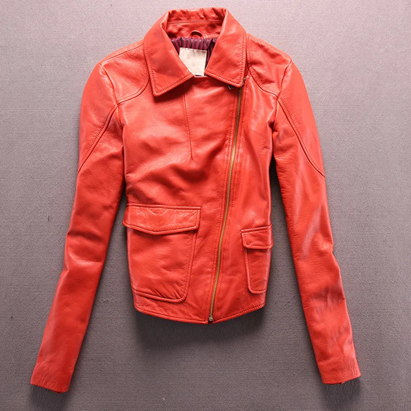 Куртка женская из натуральной кожи приталенный мотоциклетный пиджак с лацканами
