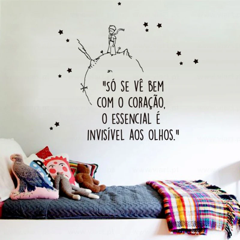 

Cartoon Portuguese The Little Prince Good Heart Wall Sticker Baby Nursery Kids Room Anime Manga Inspirational Quote Wall Decal