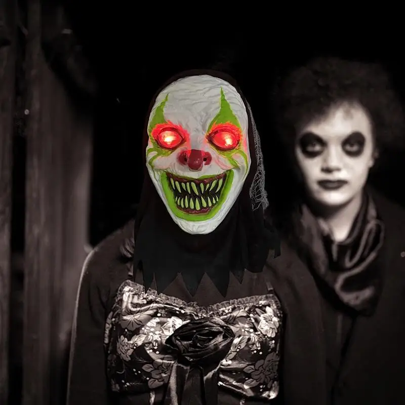 

Светящиеся латексные головные уборы клоуна на Хэллоуин тематика чехол для лица клоуна светодиодные страшные маски для маскарада на Хэллоу...