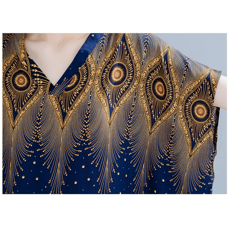 

Retro Bat Sleeve Robe Large Size African Women's Dashiki Print V-neck Loose Dress 2021 Summer New Bohemian Casual Long Skirt