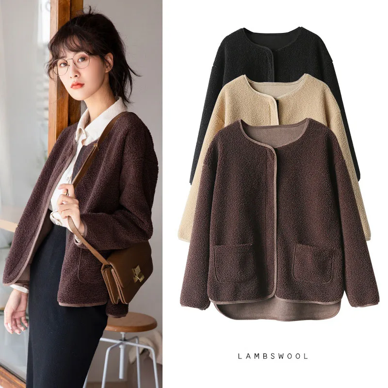 

Polar Fleece Sports Jacket Women Winter Round Neck Zipper Cardigan Solid Autumn Running Slim Coat Ladies Clothes