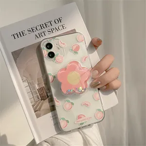 retro sweet summer peach bracket transparent phone case for iphone 11 12 pro max xr xs max 7 8 plus x 7plus case cute soft cover free global shipping
