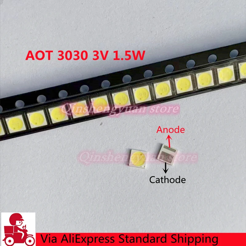 2000PCS/LOT AOT Backlight High Power LED 1.5W 3V 3030 94LM Cool white LCD Backlight for TV Application