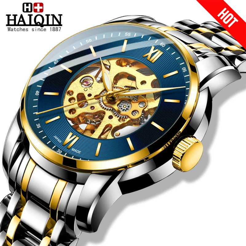 

HAIQIN Men's Watches automatic mechanical watch men skeleton wristwatch mens watches top brand luxury Relogio Masculino 2019 New