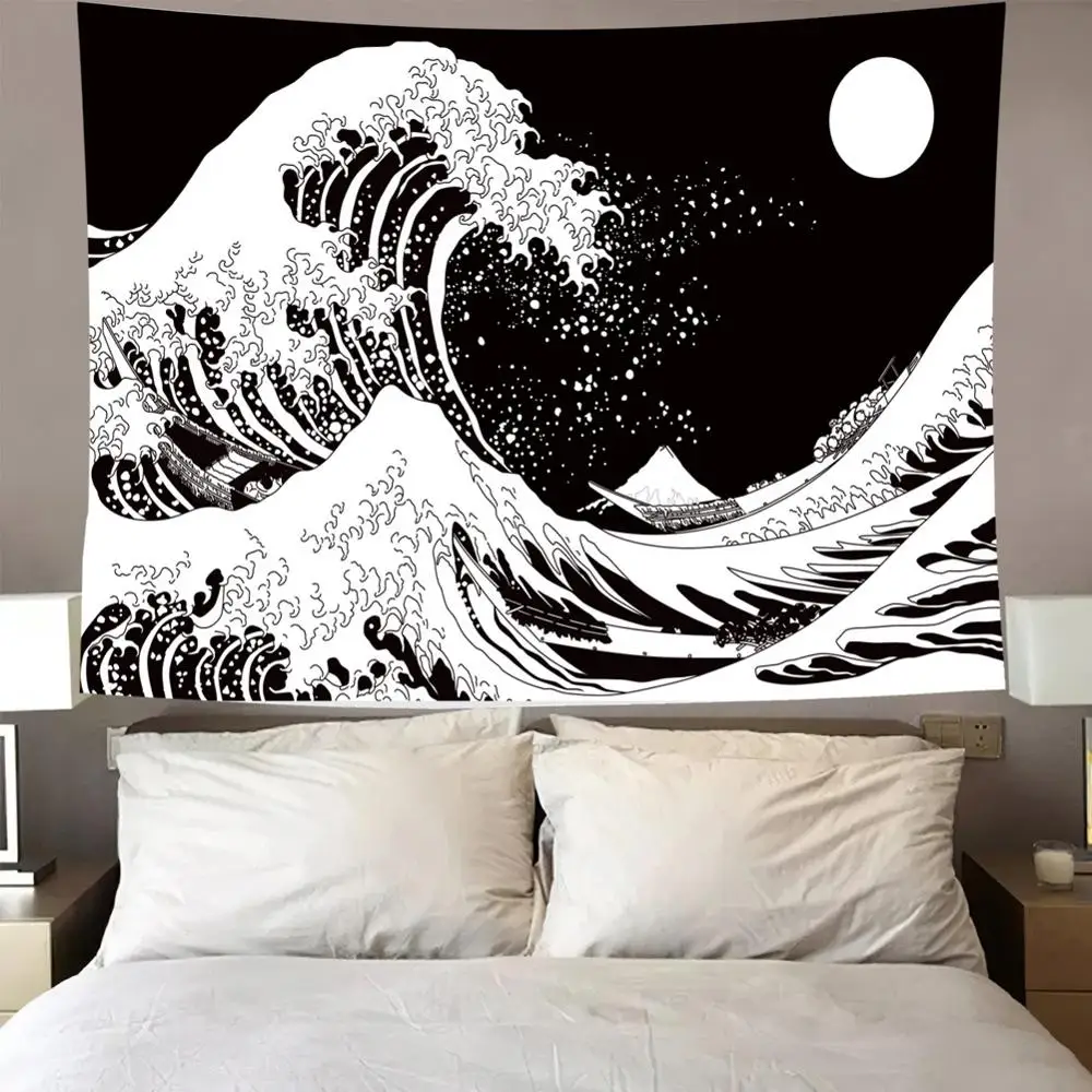 

Japan Kanagawa Waves Printed Hanging Tapestry Whale Arowana Wall Hanging Tapestries Boho Bedspread Yoga Mat Blanket 3 Size